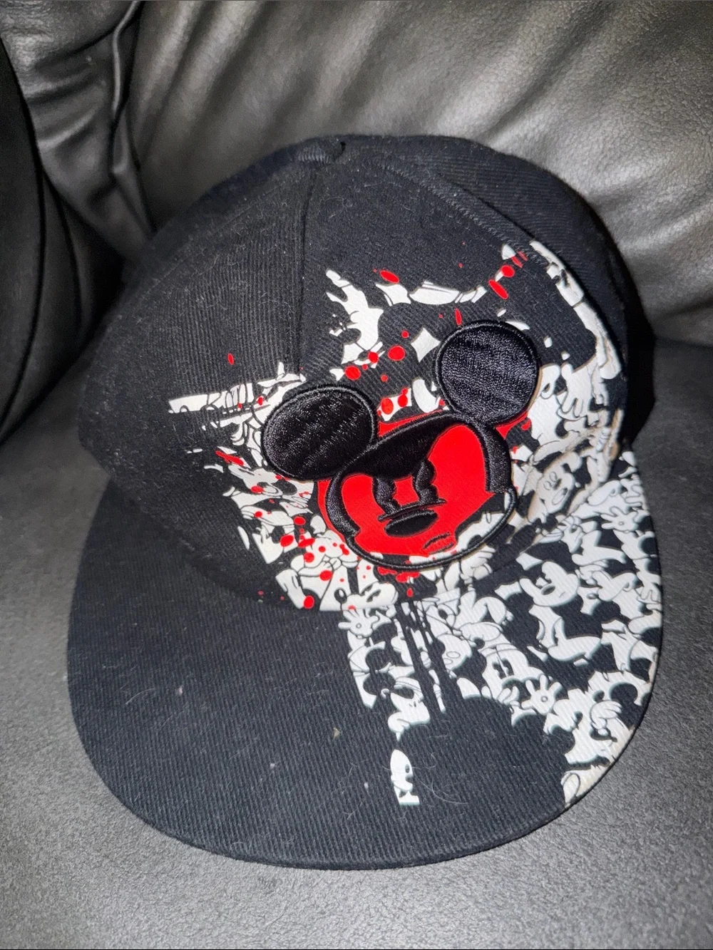 Disney Mickey Mouse kids Black Snapback Hat with Red & White Cartoon Logo